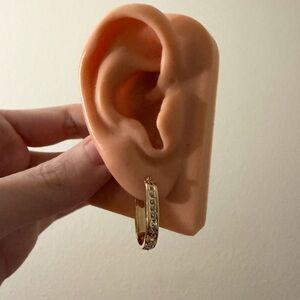 14kt solid gold two tone elongated hoop diamond cut earrings designer SLC  *READ